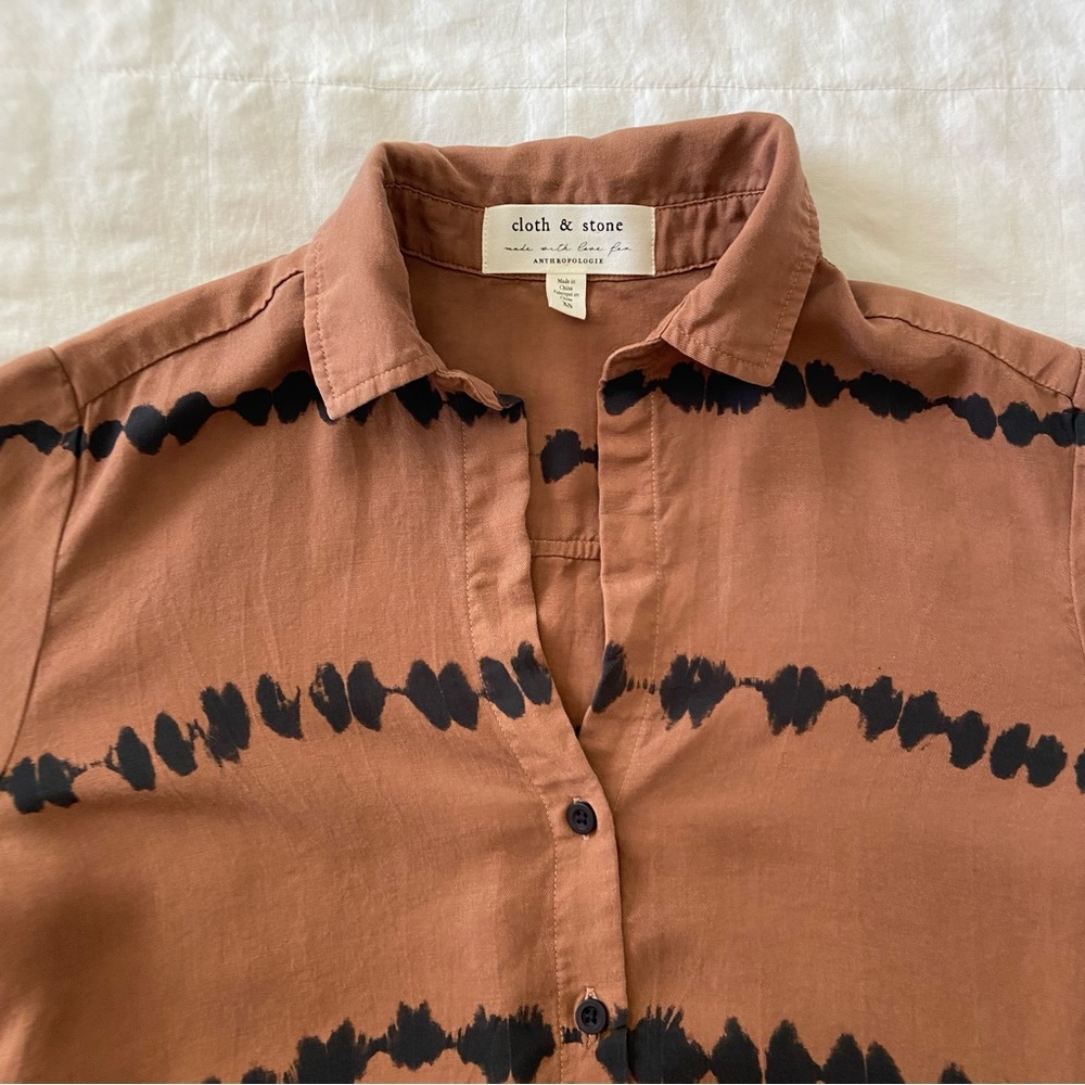 Anthropologie Cloth & Stone Edie Brown Tie Dye Button Down Blouse - Picture 8 of 15